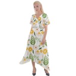 Flowers on a white background pattern                                                                     Cross Front Sharkbite Hem Maxi Dress