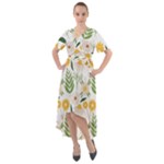 Flowers on a white background pattern                                                                      Front Wrap High Low Dress