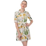 Flowers on a white background pattern                                                                       Belted Shirt Dress