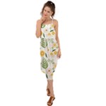 Flowers on a white background pattern                                                                    Waist Tie Cover Up Chiffon Dress