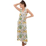 Flowers on a white background pattern                                                                      V-Neck Chiffon Maxi Dress