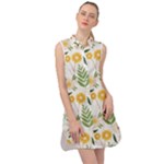 Flowers on a white background pattern                                                                       Sleeveless Shirt Dress