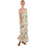 Flowers on a white background pattern                                                                       Cami Maxi Ruffle Chiffon Dress