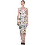 Flowers on a white background pattern                                                                      Sleeveless Pencil Dress