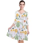 Flowers on a white background pattern                                                                      Quarter Sleeve Waist Band Dress