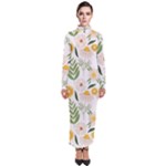 Flowers on a white background pattern                                                                      Turtleneck Maxi Dress