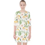 Flowers on a white background pattern                                                                      Quarter Sleeve Pocket Dress