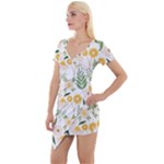 Flowers on a white background pattern                                                                  Short Sleeve Asymmetric Mini Dress