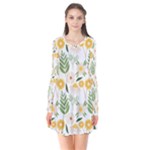 Flowers on a white background pattern                                                                   Long Sleeve V-neck Flare Dress