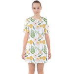 Flowers on a white background pattern                                                                       Sixties Short Sleeve Mini Dress