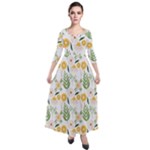 Flowers on a white background pattern                                                                      Quarter Sleeve Maxi Velour Dress