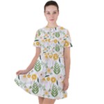 Flowers on a white background pattern                                                                   Short Sleeve Shoulder Cut Out Dress