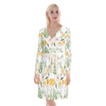 Flowers on a white background pattern                                                                        Long Sleeve Velvet Front Wrap Dress