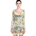 Flowers on a white background pattern                                                                    Long Sleeve Bodycon Dress