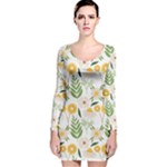 Flowers on a white background pattern                                                                    Long Sleeve Velvet Bodycon Dress