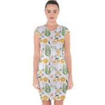 Flowers on a white background pattern                                                                   Capsleeve Drawstring Dress