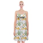 Flowers on a white background pattern                                                                     Spaghetti Strap Velvet Dress