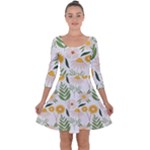 Flowers on a white background pattern                                                                   Quarter Sleeve Skater Dress