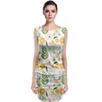 Flowers on a white background pattern                                                                         Classic Sleeveless Midi Dress