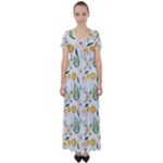 Flowers on a white background pattern                                                                   High Waist Short Sleeve Maxi Dress