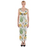 Flowers on a white background pattern                                                                    Fitted Maxi Dress