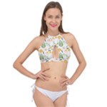 Flowers on a white background pattern                                                                  Cross Front Halter Bikini Top