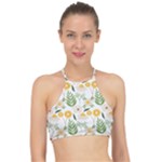 Flowers on a white background pattern                                                                   Racer Front Bikini Top