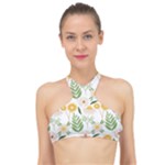 Flowers on a white background pattern                                                                   High Neck Bikini Top