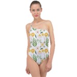 Flowers on a white background pattern                                                                   Classic One Shoulder Swimsuit