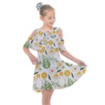 Flowers on a white background pattern                                                                 Kids  Shoulder Cutout Chiffon Dress