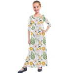 Flowers on a white background pattern                                                                   Kids  Quarter Sleeve Maxi Dress