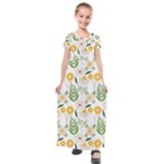 Flowers on a white background pattern                                                                  Kids  Short Sleeve Maxi Dress