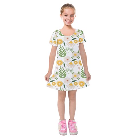 Flowers on a white background pattern                                                                        Kids  Short Sleeve Velvet Dress from ArtsNow.com