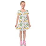 Flowers on a white background pattern                                                                        Kids  Short Sleeve Velvet Dress