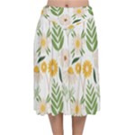 Flowers on a white background pattern                                                                 Velvet Flared Midi Skirt