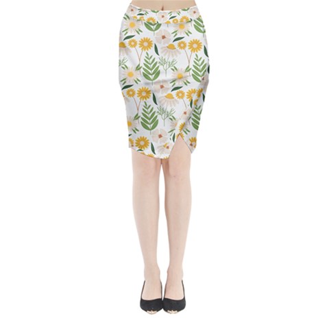 Flowers on a white background pattern                                                                   Midi Wrap Pencil Skirt from ArtsNow.com