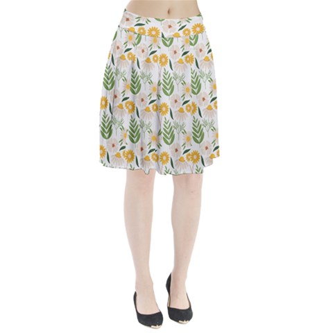 Flowers on a white background pattern                                                                Pleated Skirt from ArtsNow.com