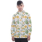 Flowers on a white background pattern                                                                   Men s Front Pocket Pullover Windbreaker