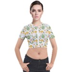 Flowers on a white background pattern                                                                    Short Sleeve Cropped Jacket