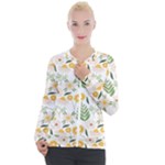 Flowers on a white background pattern                                                                  Casual Zip Up Jacket