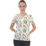 Flowers on a white background pattern                                                                   Short Sleeve Zip Up Jacket