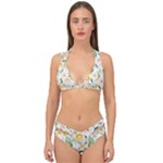 Flowers on a white background pattern                                                                    Double Strap Halter Bikini Set