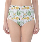 Flowers on a white background pattern                                                                    High-Waist Bikini Bottoms