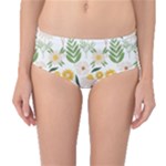 Flowers on a white background pattern                                                                    Mid-Waist Bikini Bottoms