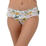 Flowers on a white background pattern                                                                  Frill Bikini Bottom