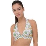 Flowers on a white background pattern                                                                 Halter Plunge Bikini Top