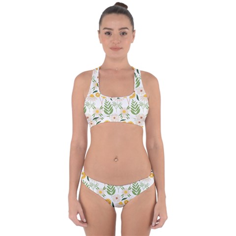 Flowers on a white background pattern                                                                   Cross Back Hipster Bikini Set from ArtsNow.com