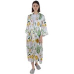 Flowers on a white background pattern                                                               Maxi Satin Kimono