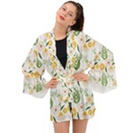 Flowers on a white background pattern                                                                 Long Sleeve Kimono