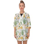 Flowers on a white background pattern                                                                 Half Sleeve Chiffon Kimono